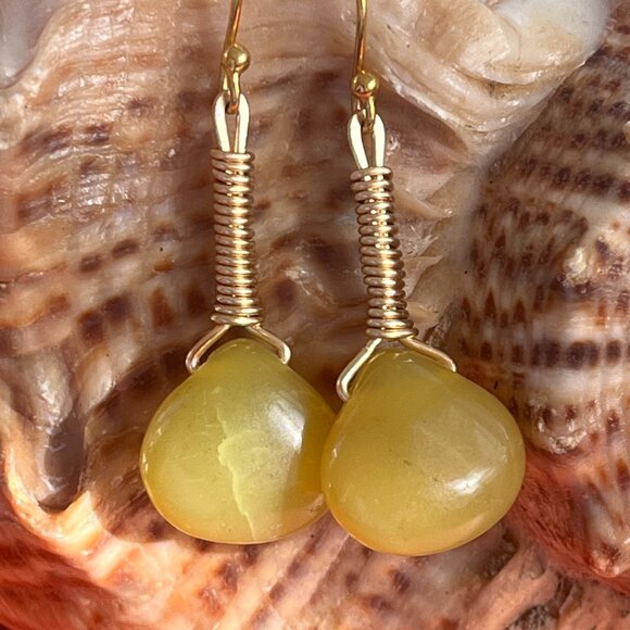 Jade Teardrop Earrings, Wire Wrapped, Handmade Dangle Earrings - Picture 2 of 4